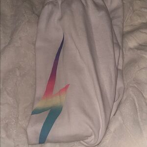 White Sweatpants with Rainbow Lightning Bolt